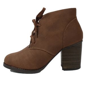 Brown faux nubuck leather lace up ankle boot